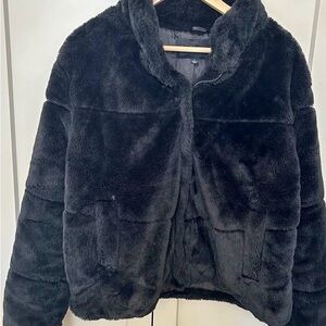 Plush Black Faux Fur Zip Jacket